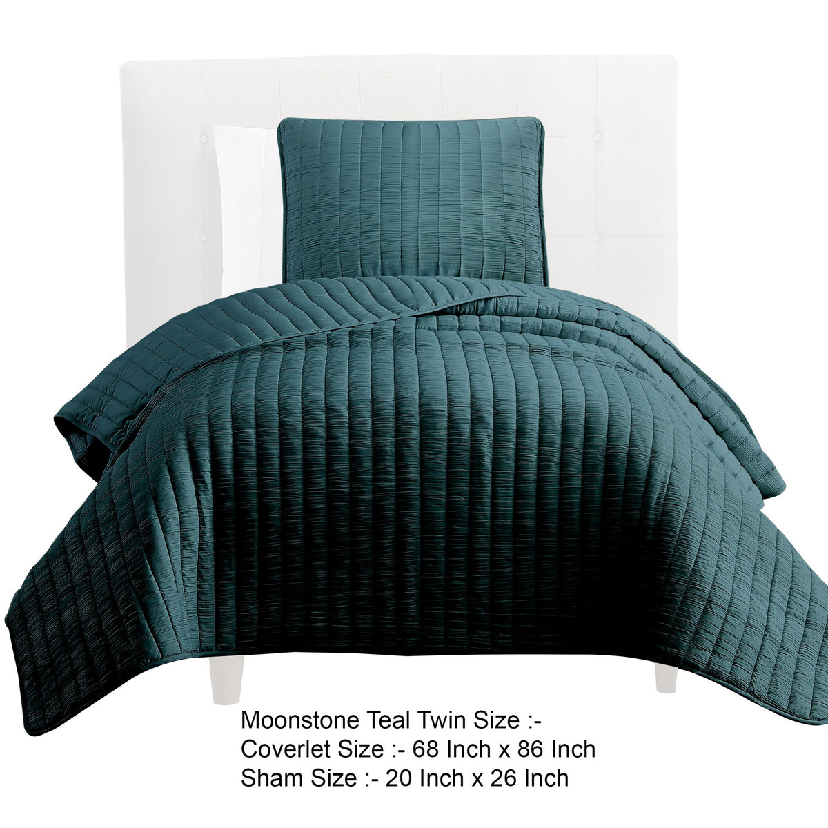 Elia Twin Contemporary Quilt Coverlet Set with Crinkle Texture, Teal Green  - BM304700