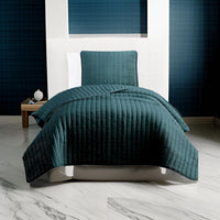 Elia Twin Contemporary Quilt Coverlet Set with Crinkle Texture, Teal Green  - BM304700