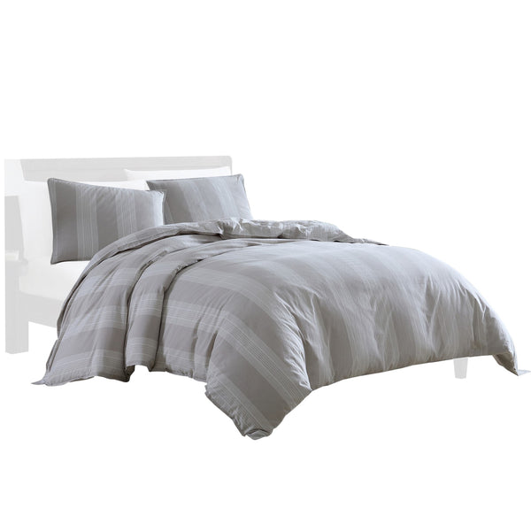 Kia 2 Piece Twin Comforter Set, Yarn Dyed Cotton, Beige Vertical Stripes  - BM304701