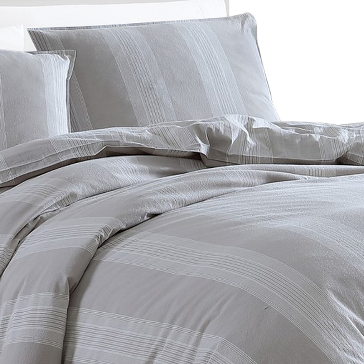 Kia 2 Piece Twin Comforter Set, Yarn Dyed Cotton, Beige Vertical Stripes  - BM304701