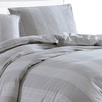 Kia 2 Piece Twin Comforter Set, Yarn Dyed Cotton, Beige Vertical Stripes  - BM304701