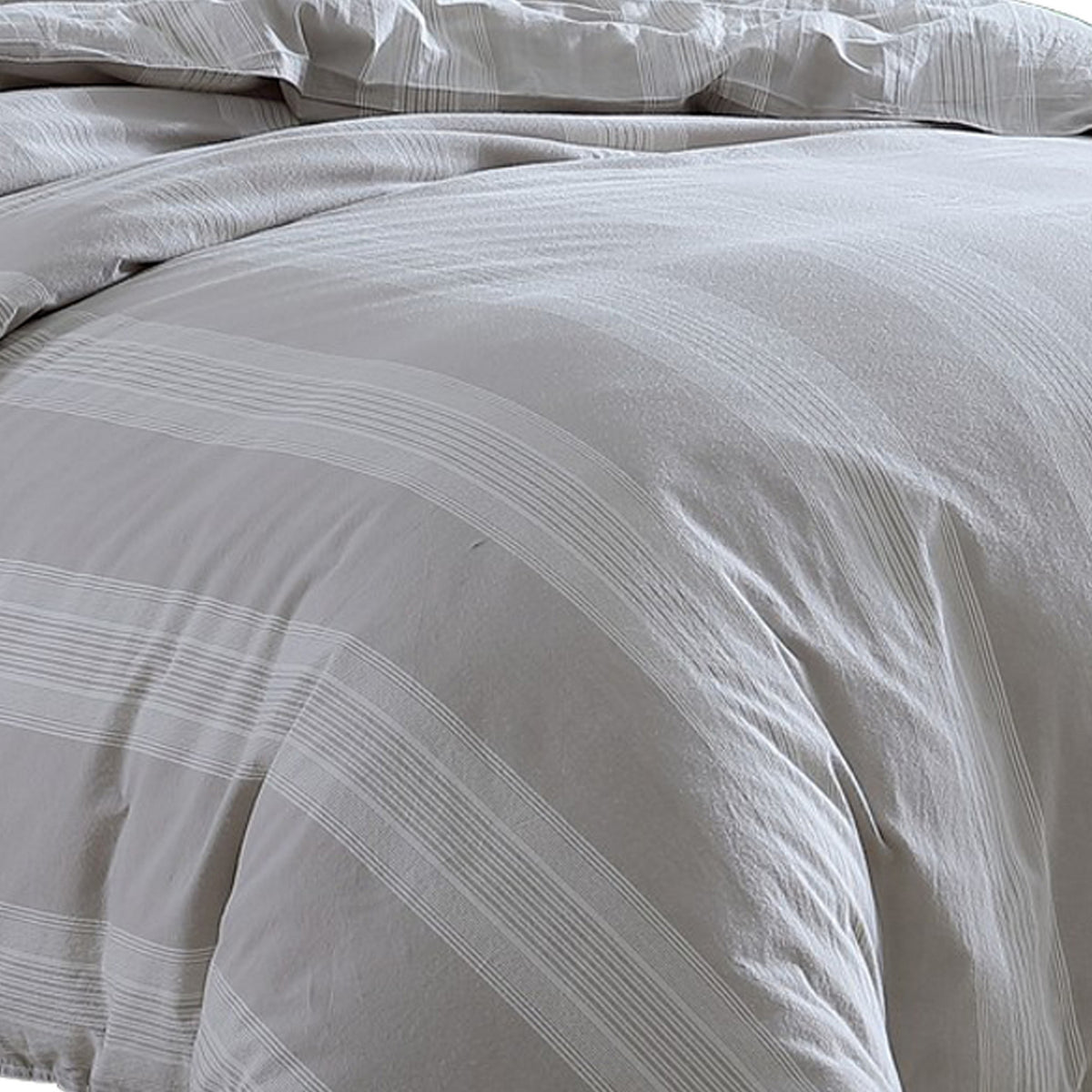 Kia 2 Piece Twin Comforter Set, Yarn Dyed Cotton, Beige Vertical Stripes  - BM304701