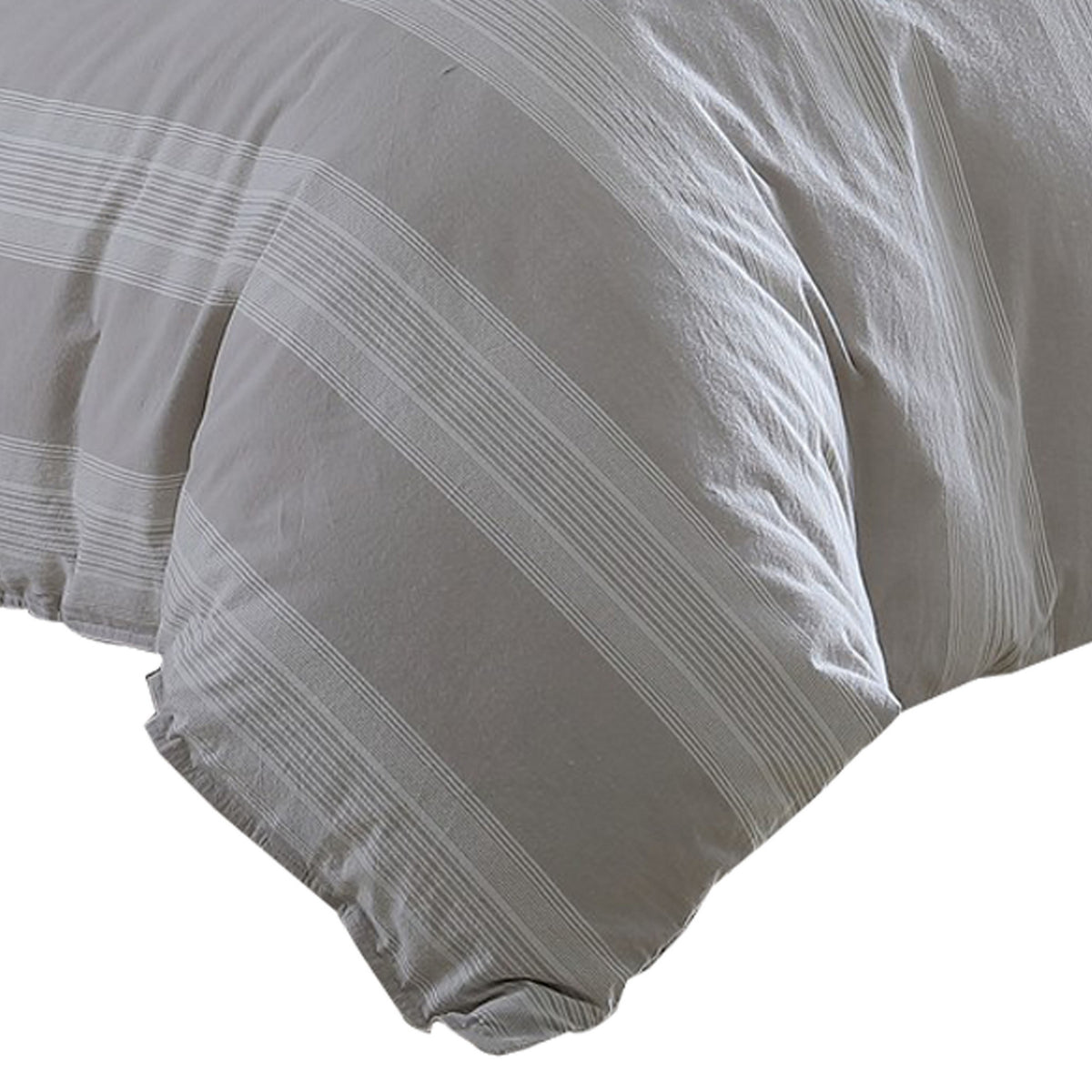 Kia 2 Piece Twin Comforter Set, Yarn Dyed Cotton, Beige Vertical Stripes  - BM304701