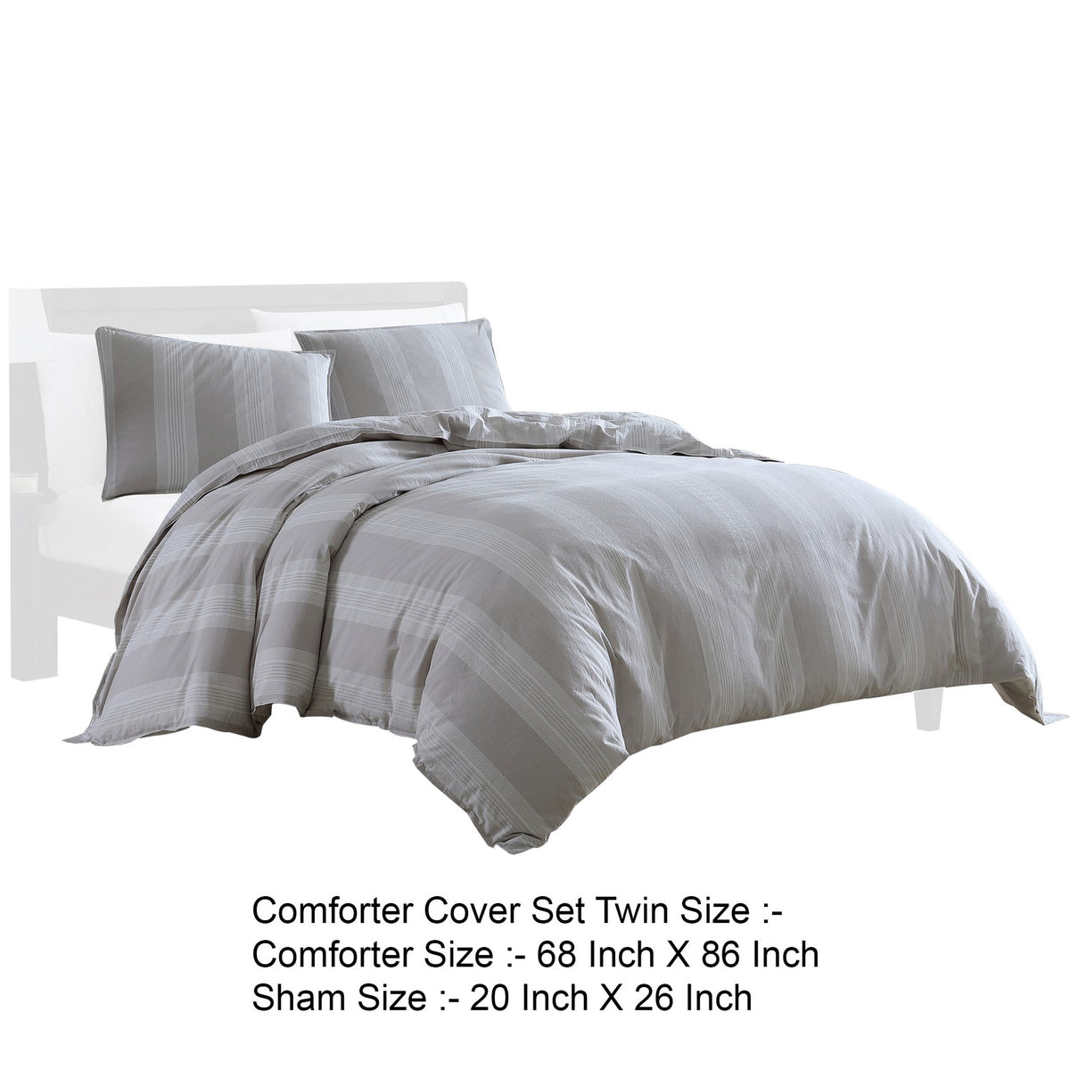 Kia 2 Piece Twin Comforter Set, Yarn Dyed Cotton, Beige Vertical Stripes  - BM304701