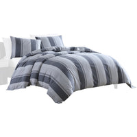 Kia 2 Piece Twin Comforter Set, Yarn Dyed Cotton, Gray Vertical Stripes  - BM304702
