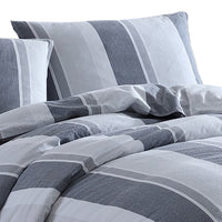 Kia 2 Piece Twin Comforter Set, Yarn Dyed Cotton, Gray Vertical Stripes  - BM304702