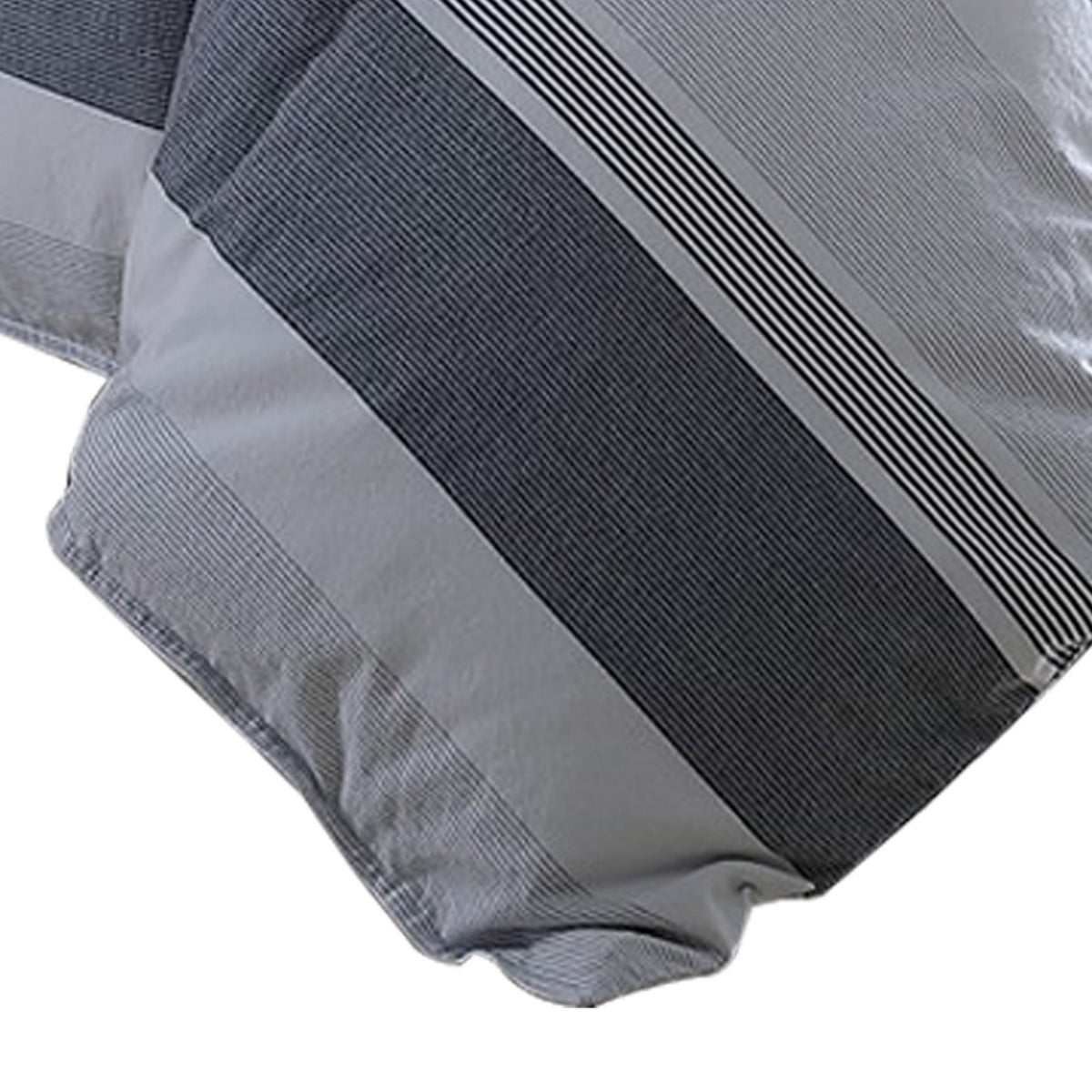 Kia 2 Piece Twin Comforter Set, Yarn Dyed Cotton, Gray Vertical Stripes  - BM304702