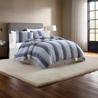 Kia 2 Piece Twin Comforter Set, Yarn Dyed Cotton, Gray Vertical Stripes  - BM304702