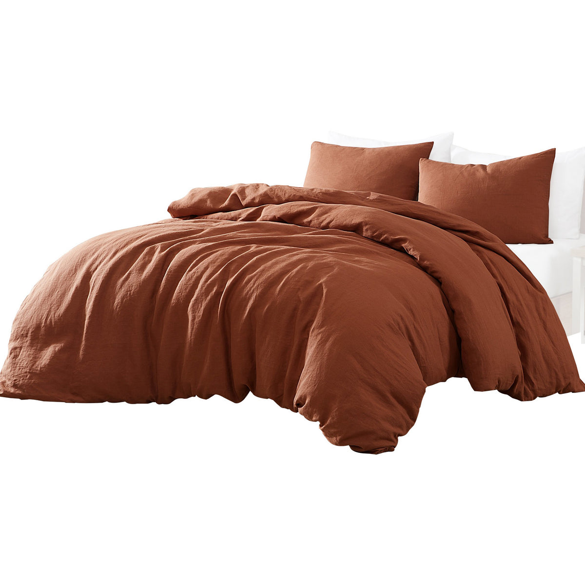 Edge 4 Piece Queen Size Duvet Comforter Set, Washed Linen, Rust Orange  - BM304720