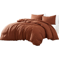 Edge 4 Piece Queen Size Duvet Comforter Set, Washed Linen, Rust Orange  - BM304720