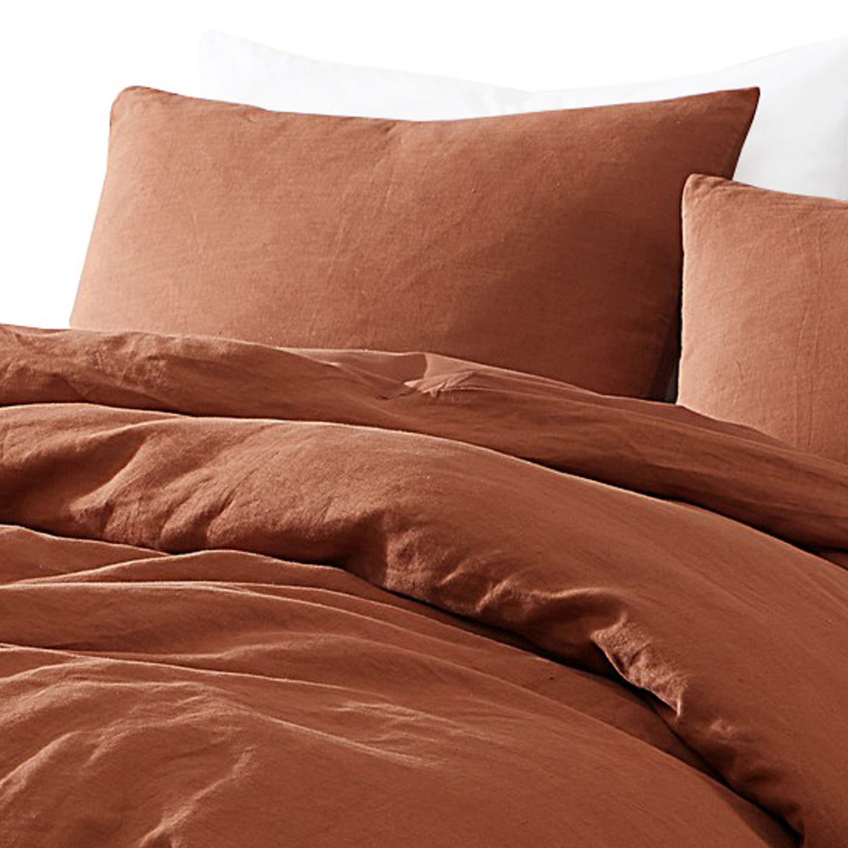 Edge 4 Piece Queen Size Duvet Comforter Set, Washed Linen, Rust Orange  - BM304720