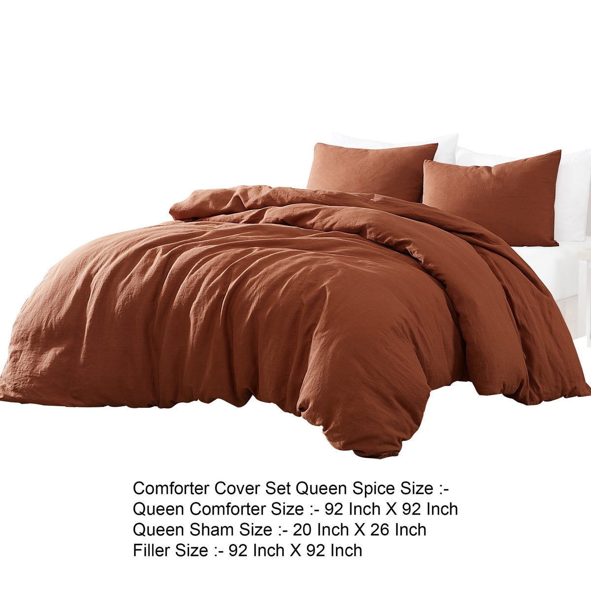 Edge 4 Piece Queen Size Duvet Comforter Set, Washed Linen, Rust Orange  - BM304720