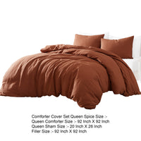 Edge 4 Piece Queen Size Duvet Comforter Set, Washed Linen, Rust Orange  - BM304720