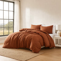 Edge 4 Piece Queen Size Duvet Comforter Set, Washed Linen, Rust Orange  - BM304720