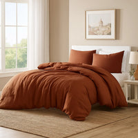 Edge 4 Piece Queen Size Duvet Comforter Set, Washed Linen, Rust Orange  - BM304720