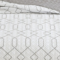 Jim 2 Piece Twin Size Reversible Coverlet Set, Geometric White and Gray  - BM304759