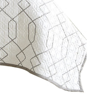 Jim 2 Piece Twin Size Reversible Coverlet Set, Geometric White and Gray  - BM304759