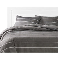 Arlo 3 Piece Queen Size Comforter Set, Striped Woven Jacquard, Soft Gray  - BM304764