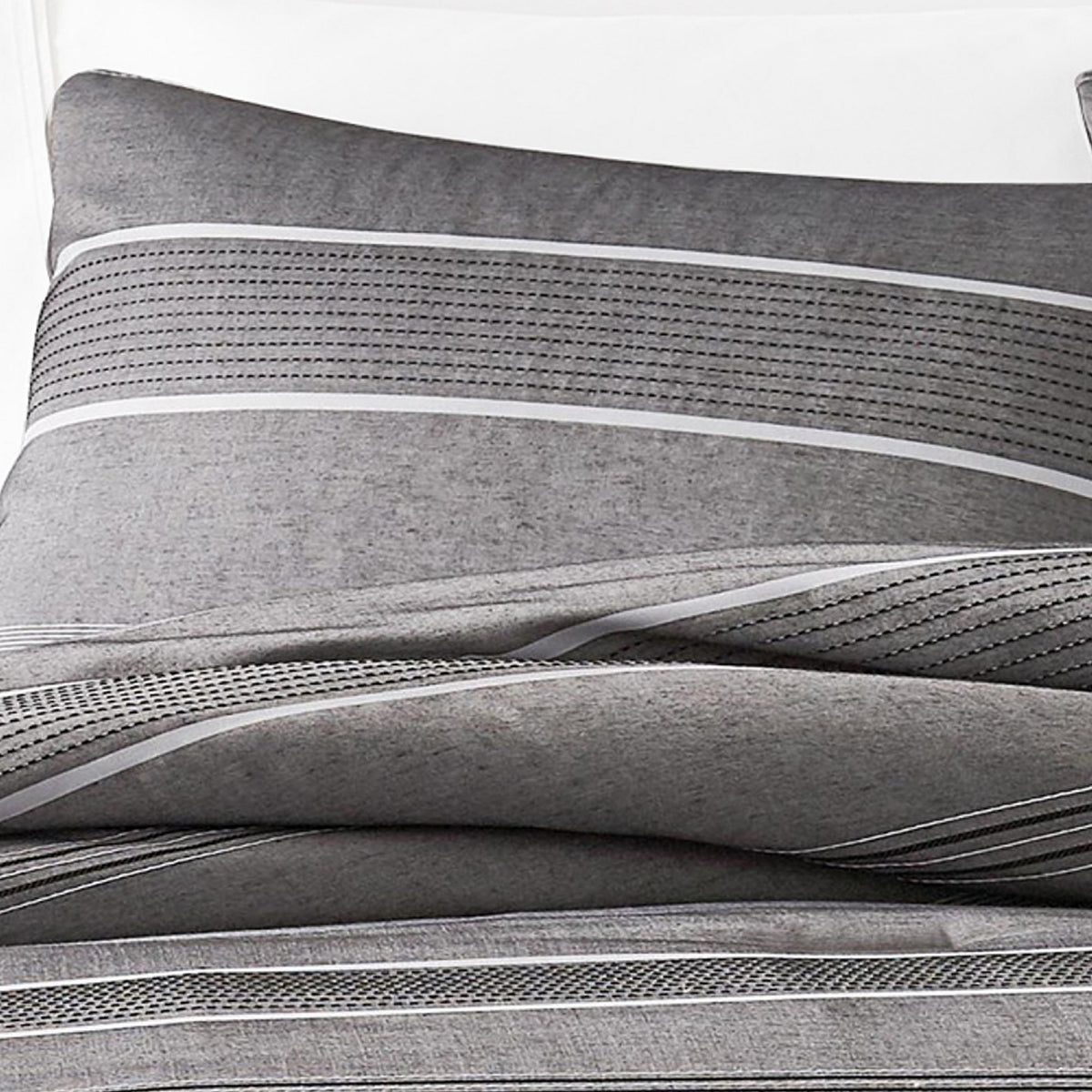 Arlo 3 Piece Queen Size Comforter Set, Striped Woven Jacquard, Soft Gray  - BM304764
