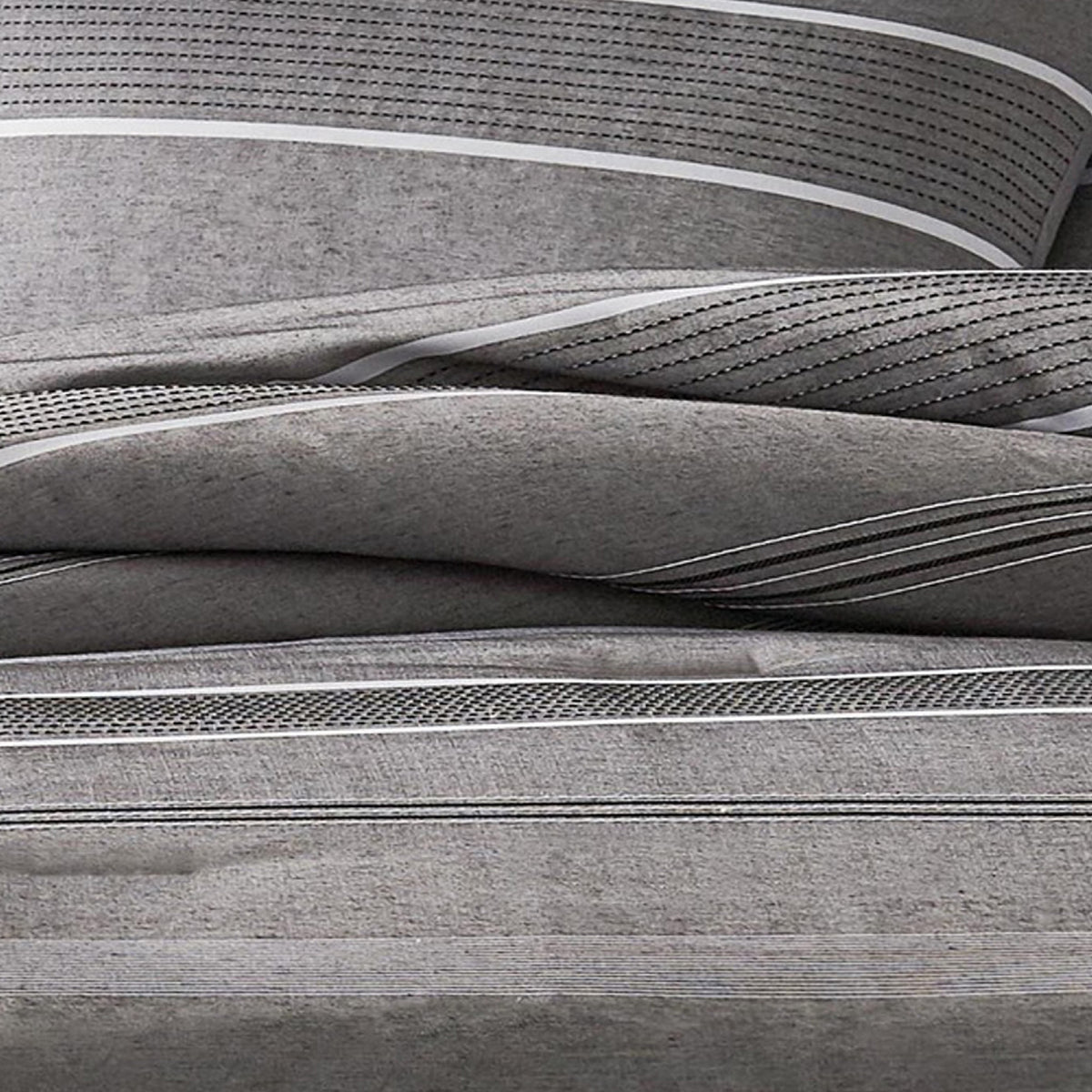 Arlo 3 Piece Queen Size Comforter Set, Striped Woven Jacquard, Soft Gray  - BM304764