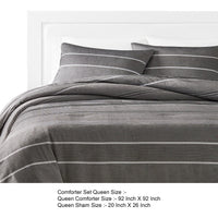 Arlo 3 Piece Queen Size Comforter Set, Striped Woven Jacquard, Soft Gray  - BM304764