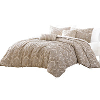 Kile Modern 6 Piece Queen Size Duvet Comforter Set, Beige Medallion Pattern  - BM304770