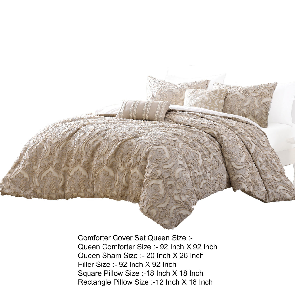 Kile Modern 6 Piece Queen Size Duvet Comforter Set, Beige Medallion Pattern  - BM304770