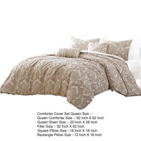 Kile Modern 6 Piece Queen Size Duvet Comforter Set, Beige Medallion Pattern  - BM304770