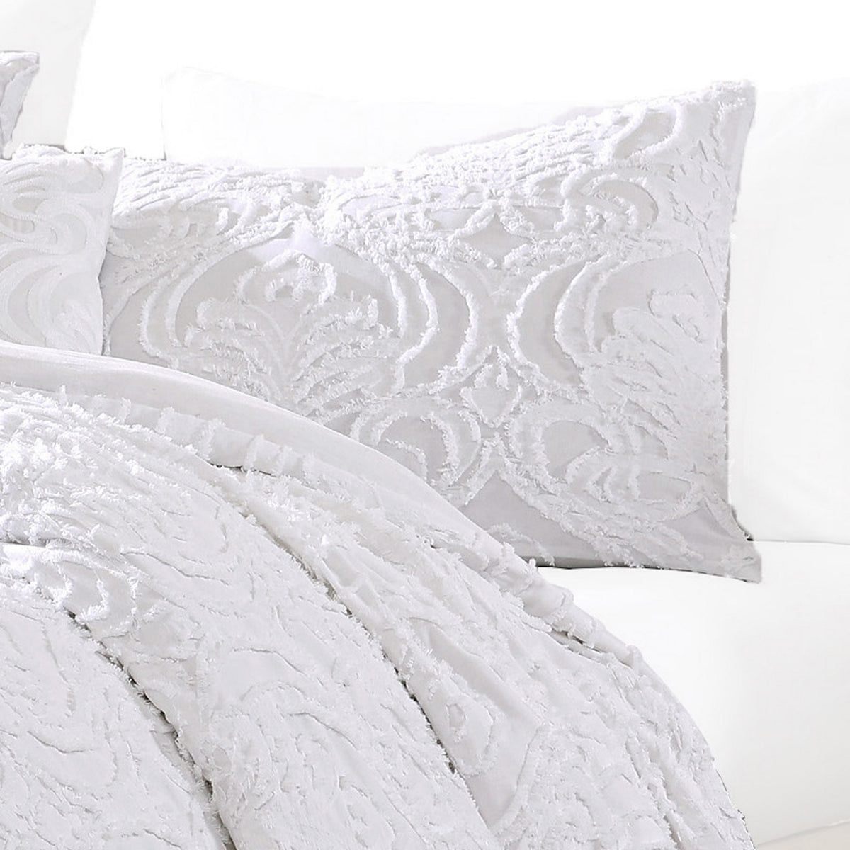 Kile Modern 6 Piece King Size Duvet Comforter Set, White Medallion Pattern  - BM304771