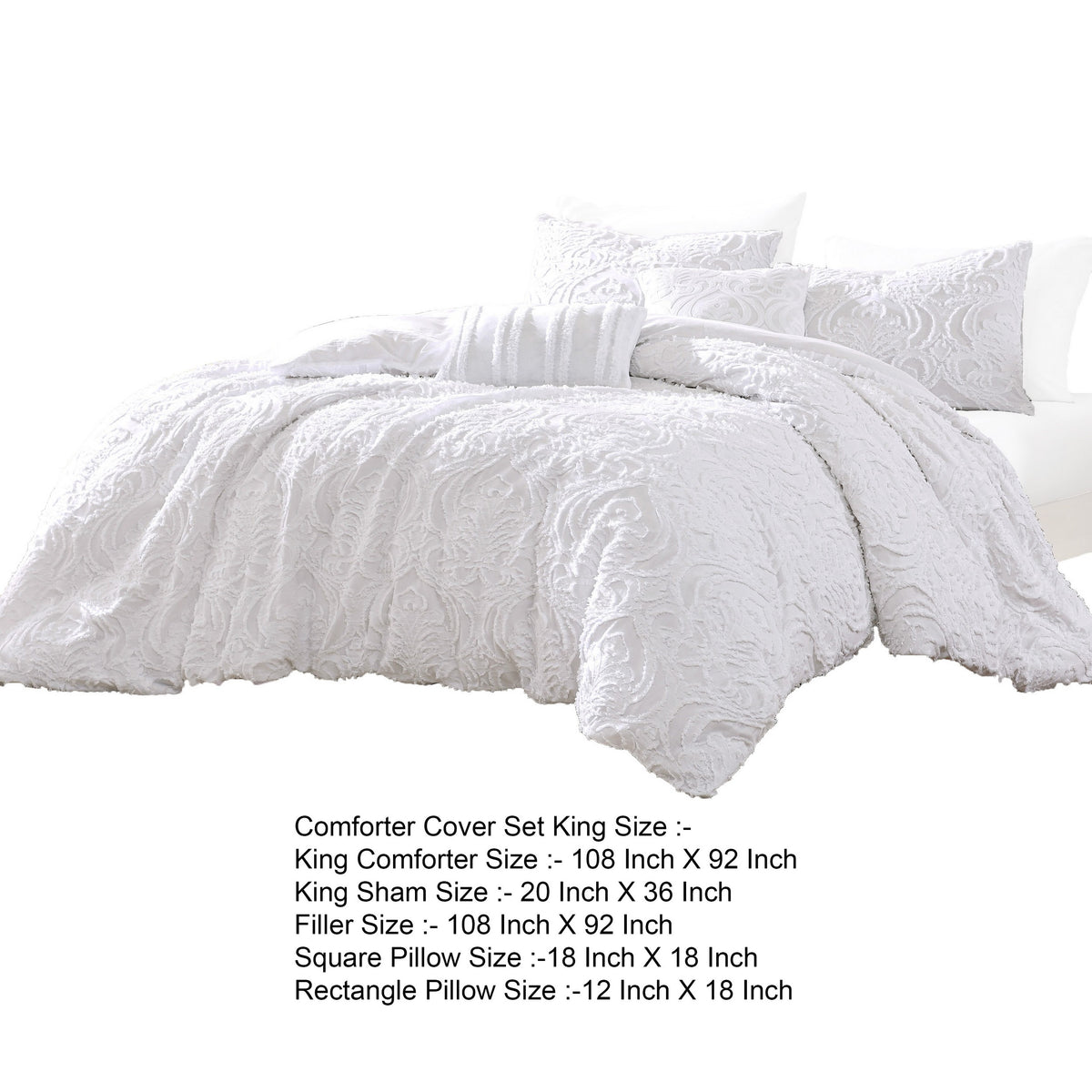 Kile Modern 6 Piece King Size Duvet Comforter Set, White Medallion Pattern  - BM304771