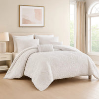 Kile Modern 6 Piece King Size Duvet Comforter Set, White Medallion Pattern  - BM304771