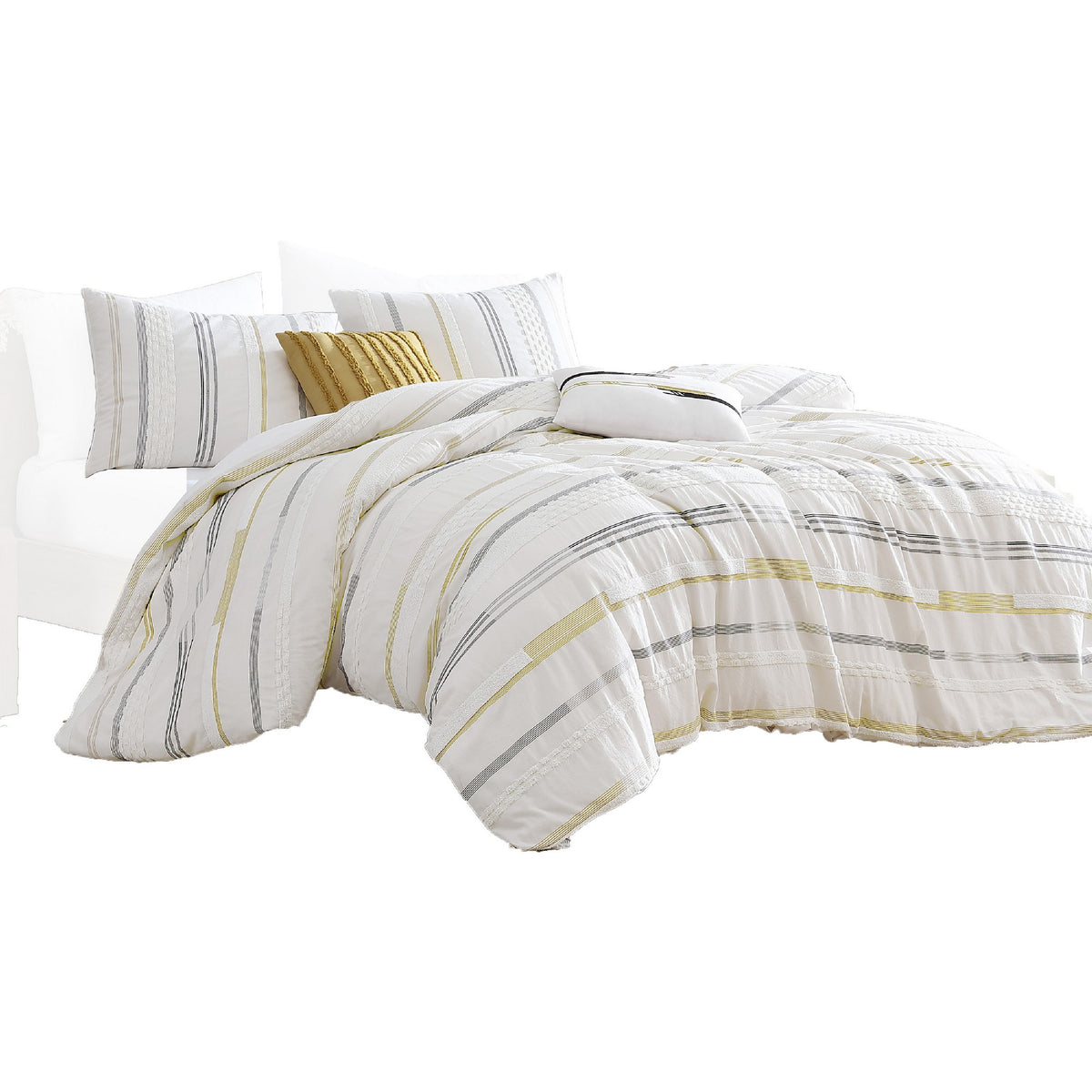 Mary 6 Piece Queen Duvet Comforter Set, 2 Pillows, Textured Ivory Boucle  - BM304776