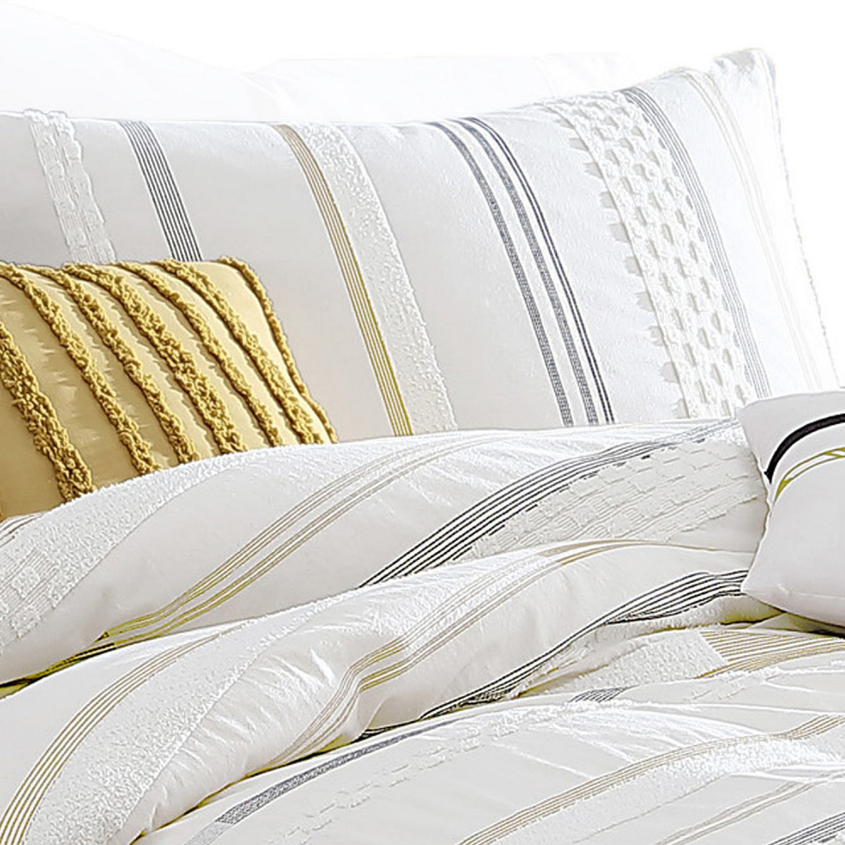 Mary 6 Piece Queen Duvet Comforter Set, 2 Pillows, Textured Ivory Boucle  - BM304776