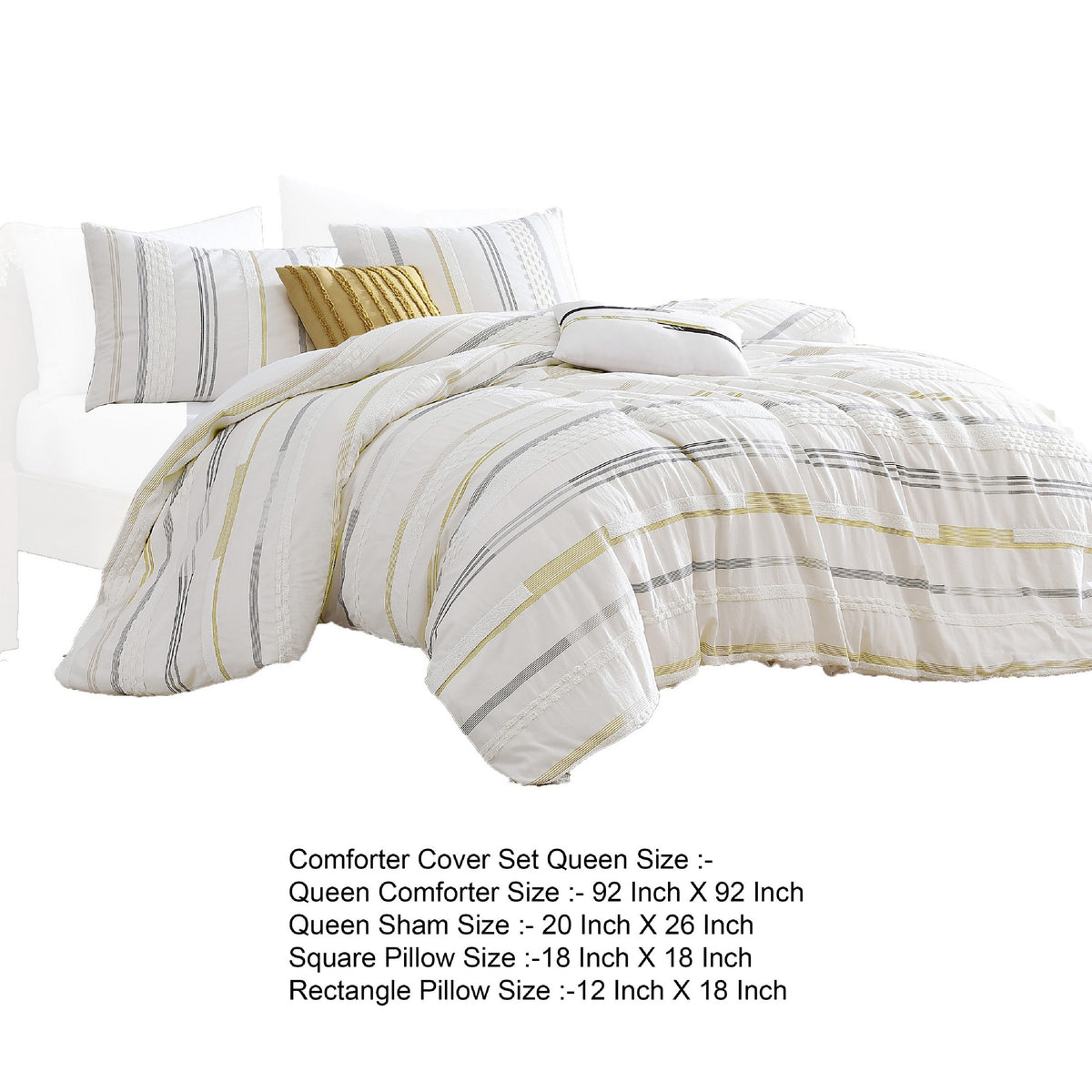 Mary 6 Piece Queen Duvet Comforter Set, 2 Pillows, Textured Ivory Boucle  - BM304776