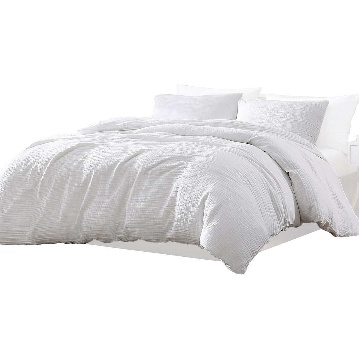 Uvi 3 Piece King Comforter Set, Cotton, Natural Crinkled Texture, White  - BM304777
