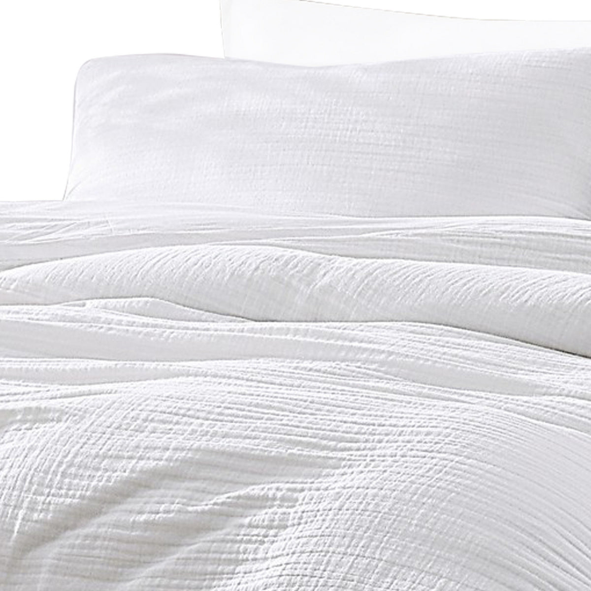 Uvi 3 Piece King Comforter Set, Cotton, Natural Crinkled Texture, White  - BM304777