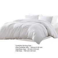 Uvi 3 Piece King Comforter Set, Cotton, Natural Crinkled Texture, White  - BM304777