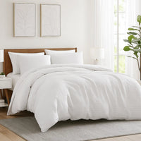 Uvi 3 Piece King Comforter Set, Cotton, Natural Crinkled Texture, White  - BM304777