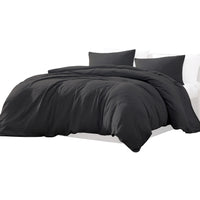Uvi 3 Piece Queen Comforter Set, Cotton, Natural Crinkled Texture, Black  - BM304780