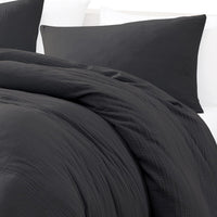 Uvi 3 Piece Queen Comforter Set, Cotton, Natural Crinkled Texture, Black  - BM304780