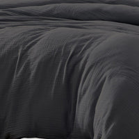 Uvi 3 Piece Queen Comforter Set, Cotton, Natural Crinkled Texture, Black  - BM304780
