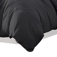 Uvi 3 Piece Queen Comforter Set, Cotton, Natural Crinkled Texture, Black  - BM304780