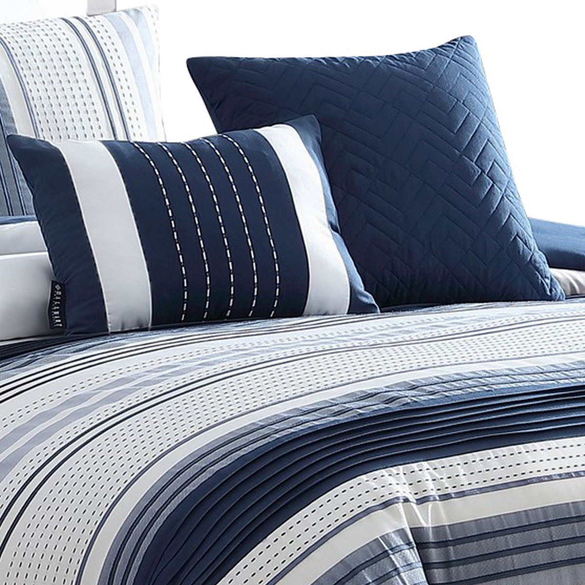 Alfa 5 Piece King Comforter Set, Jacquard Woven Stripes, Blue, White