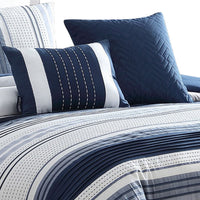 Alfa 5 Piece King Comforter Set, Jacquard Woven Stripes, Blue, White