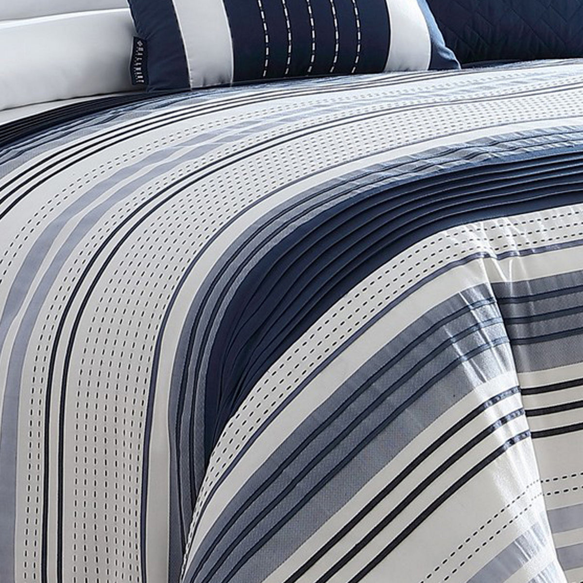 Alfa 5 Piece King Comforter Set, Jacquard Woven Stripes, Blue, White