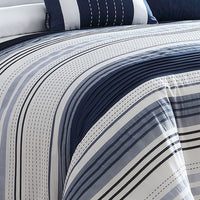 Alfa 5 Piece King Comforter Set, Jacquard Woven Stripes, Blue, White