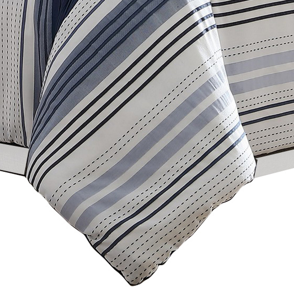 Alfa 5 Piece King Comforter Set, Jacquard Woven Stripes, Blue, White