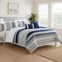 Alfa 5 Piece King Comforter Set, Jacquard Woven Stripes, Blue, White