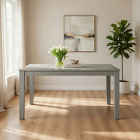 Pane 59 Inch Rectangular Wood Dining Table, Smooth Gray, Tall Block Legs - BM304804