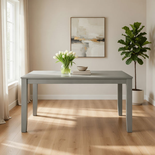 Pane 59 Inch Rectangular Wood Dining Table, Smooth Gray, Tall Block Legs - BM304804